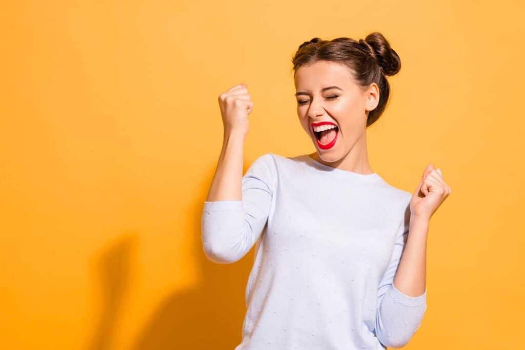 Overjoyed Young Girl Makes Victory Gesture | Smile Virtual